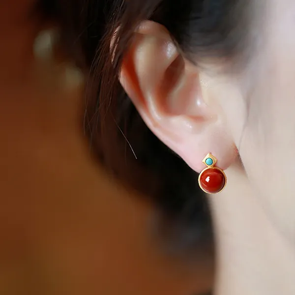 Xiaoyinjiang Agate Jade Stud Earring Ear Ornament Women's-1