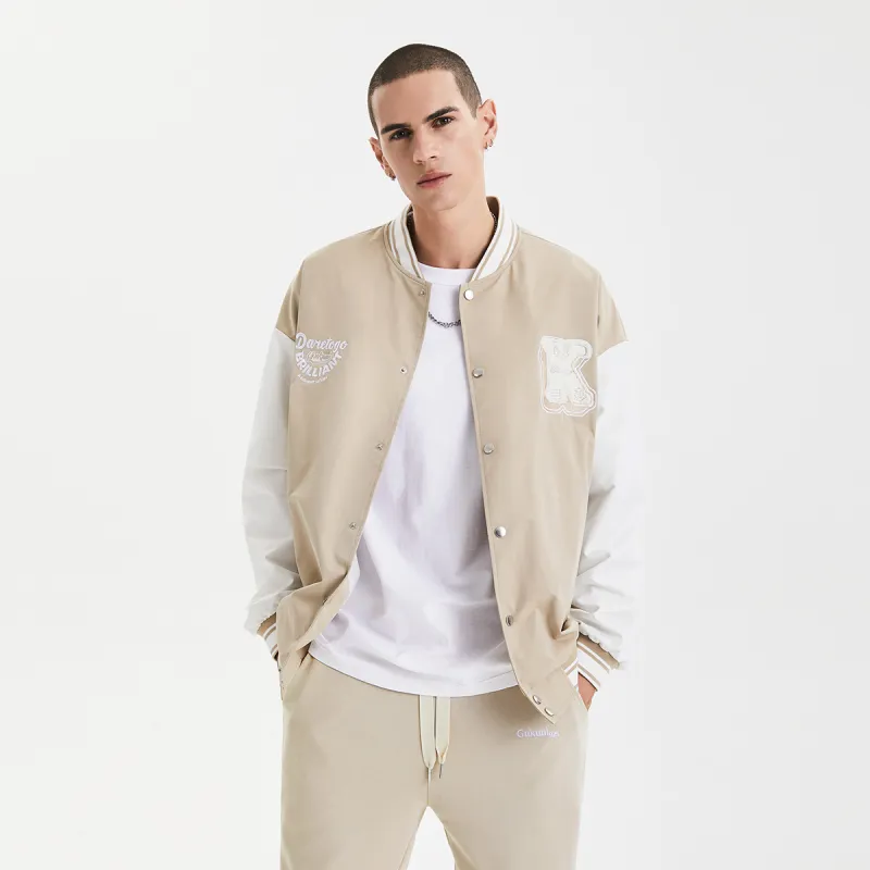 GUKUUL Baseball Jacket Spring Fall Unisex Khaki-3