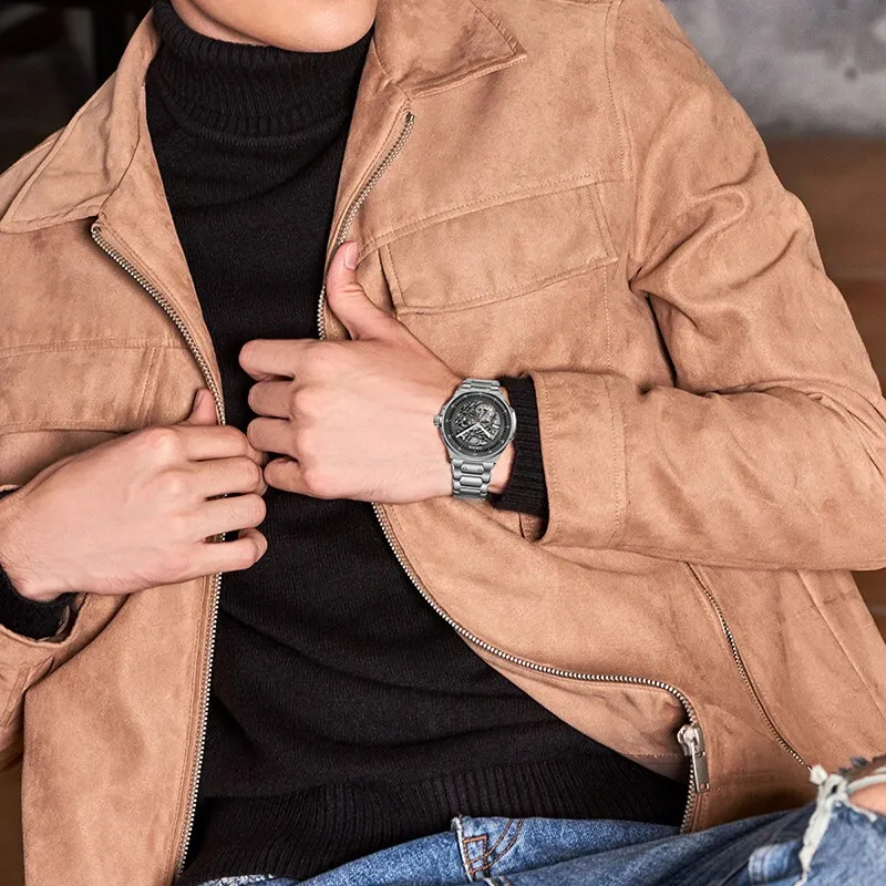 EBOHR Explorer Collection Mechanical Movement Stainless Steel Strap Watch Men's Watches Black Dial 21011216-4
