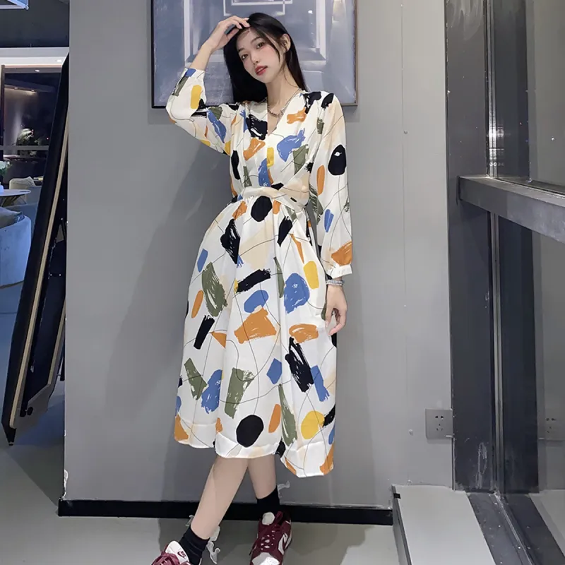 Fashion Long Sleeved Dress Women's Rich Multicolor-2