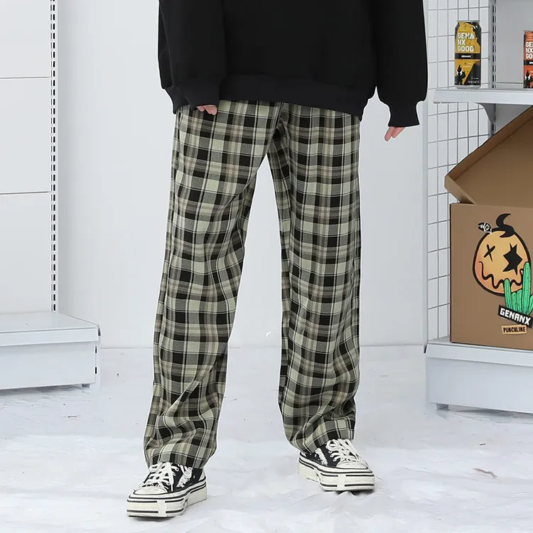 GENANX Casual Pants Unisex Khaki Plaid-4