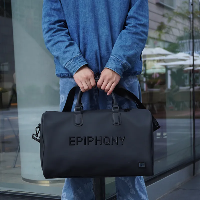 EPIPHQNY Nylon Fabric Travel Bag, Sports Bag, Bucket Bag, Crossbody Bag, Handbag Unisex Black-6