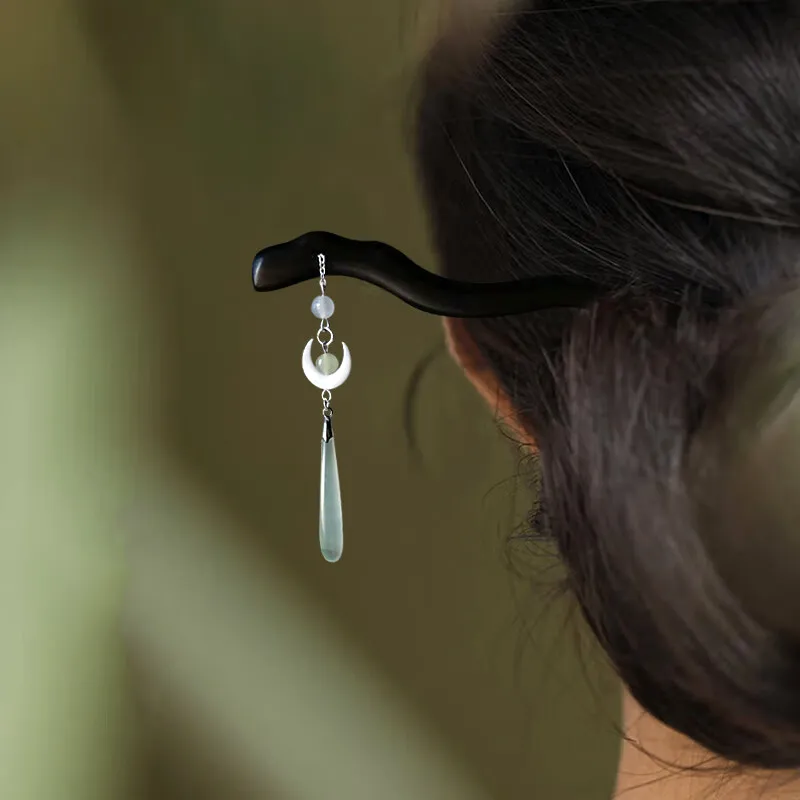 SENDME Hairpins Women's Rising Moon Over The Sea Wooden Hairpin-1
