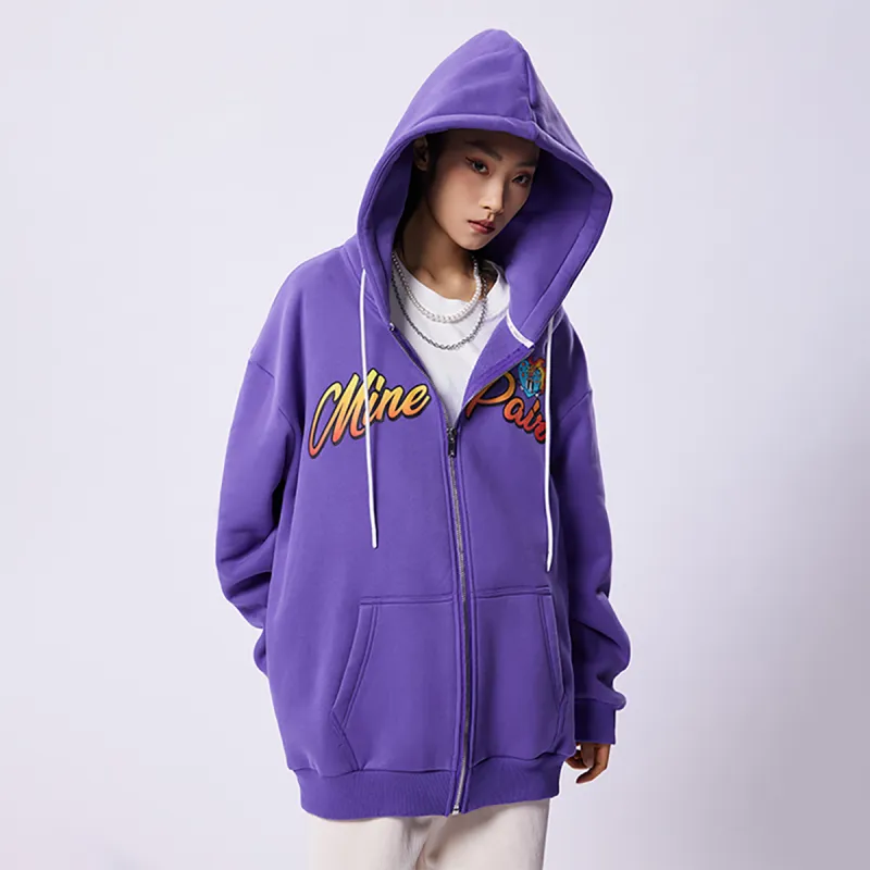 MINEPAIR Hooded Loose Fit Cardigan Sweatshirt Fall And Winter Unisex-5