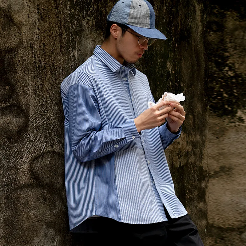 URBAN STANDARD Shirts Men Blue White Stripes-2