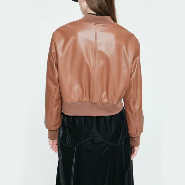 DKNY Leather Jackets Women's Dark Coffee-4