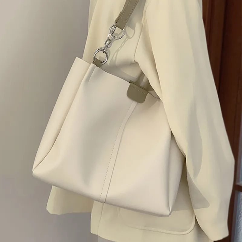 VINEY Cow Leather Tote Bag, Shopping Bag, Shoulder Bag Large Size Women's White & Green-2