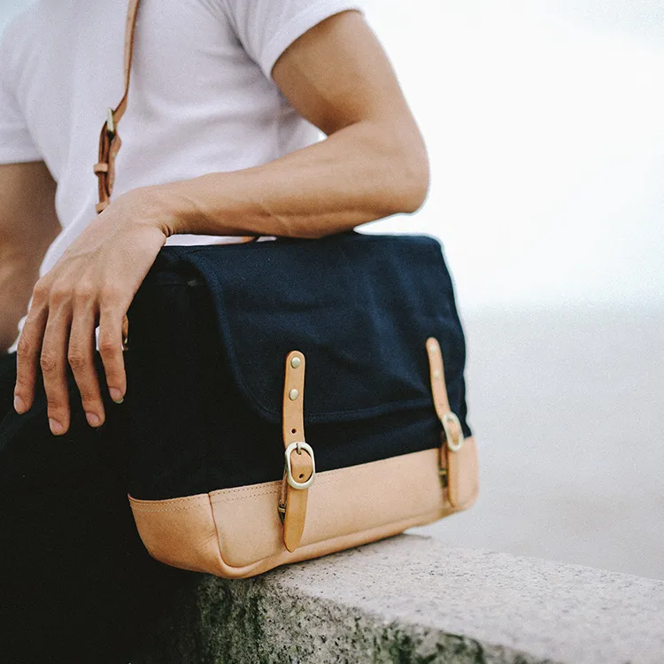 LINE ARTISANAL Canvas Satchel Bag, Messenger Bag, One Shoulder Handbag Unisex Blue-3