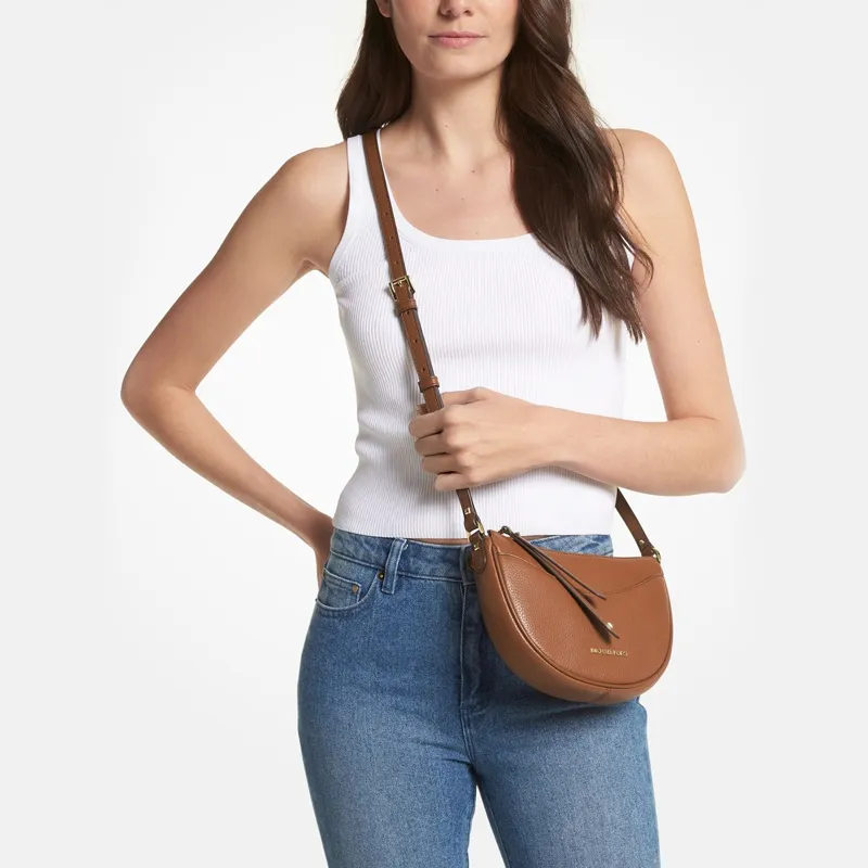 MICHAEL KORS Leather Crescent Bag, Shoulder Bag Trumpets Women's Leather Brown-5