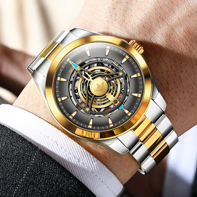 Oupinke Sky Eye Collection Mechanical Movement Stainless Steel Watchband Watch Men's Watches Black Dial-8