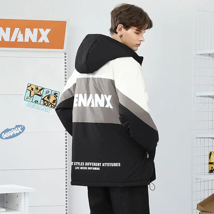 GENANX Letter Hooded Loose Fit Puffer Jacket Unisex-5