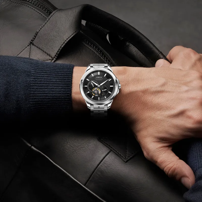 LOBINNI L Automatic Mechanical Movement Genuine Leather Strap Watch Men's Watches Silver Dial-3