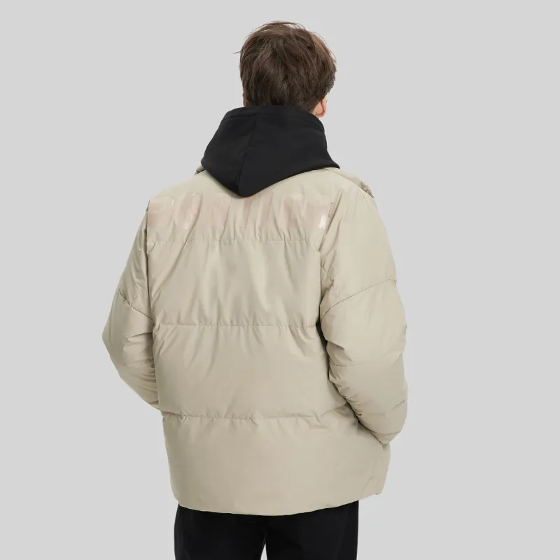 BTW Letter Solid Color Stand Collar Without Hood Fitted Down Jacket Unisex-5