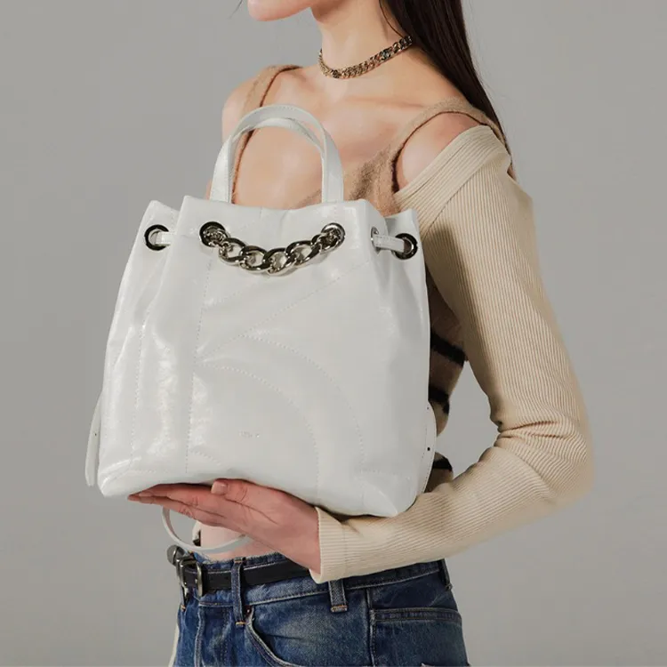 ROSA.K Cow Leather Backpack Medium Size Women's Black/White-11