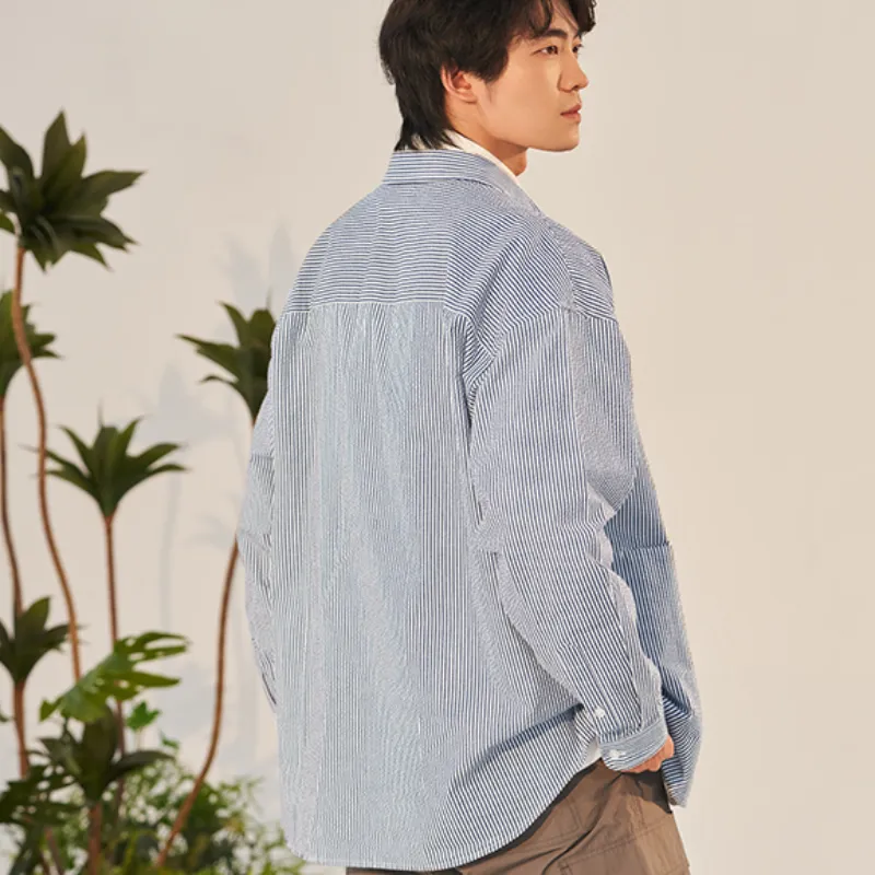 MOBI GARDEN Striped Long Sleeved Shirt Coat Top Unisex-6