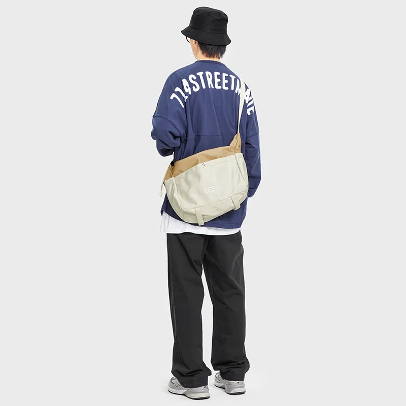 LIVEBOX EN DIRECT Nylon Commute Bag, Crossbody Bag Men's Khaki/White-4