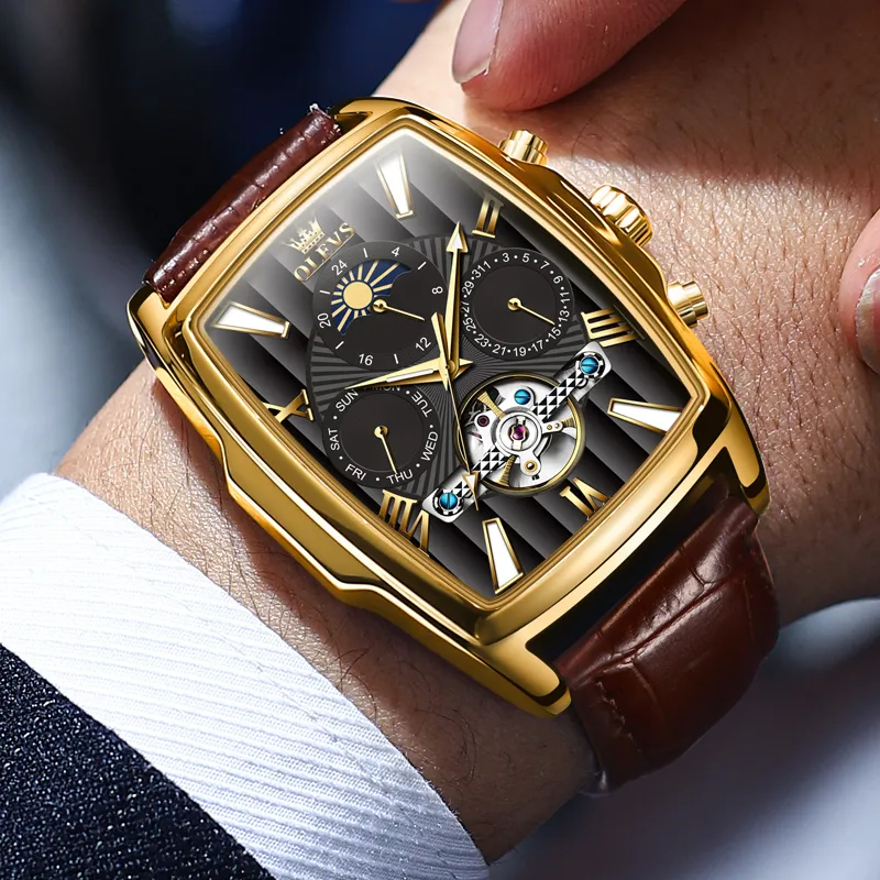 OLEVS Mechanical Movement Leather Strap Watch Men's Watches White Dial-17