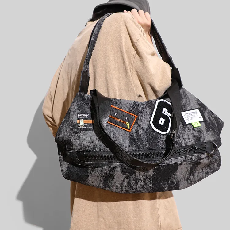 MASTER CANVAS Fabric Shoulder Bag Crossbody Bag Travel Bag Gym Bag Large Size Unisex Black Gray Color-10