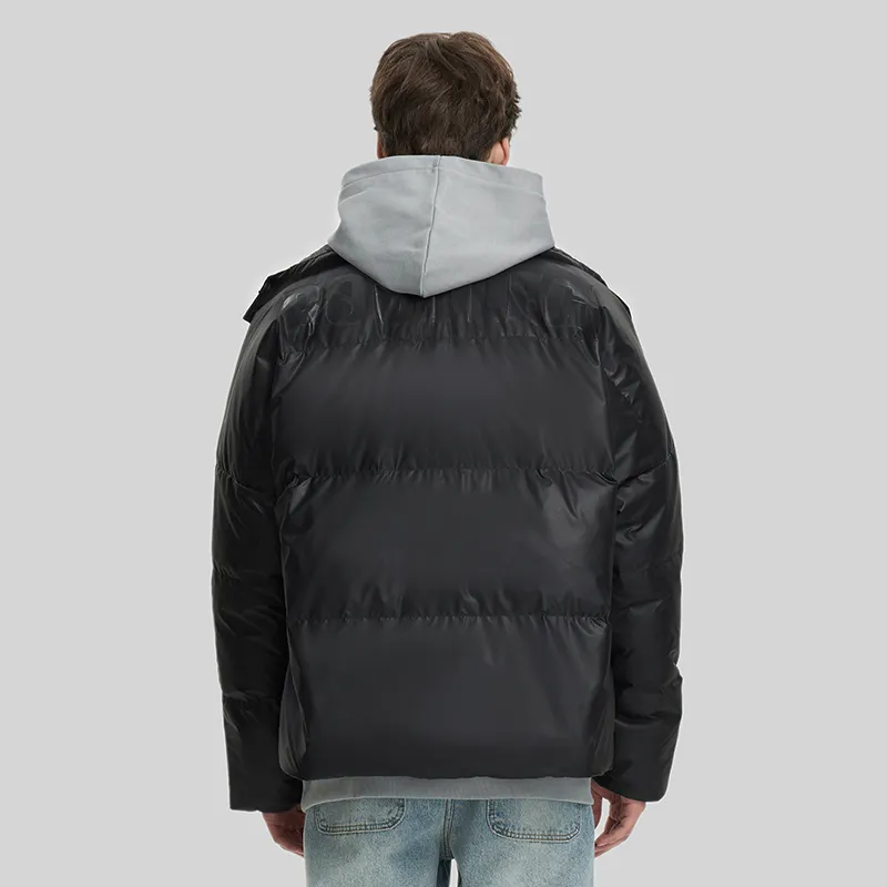 BTW Letter Solid Color Stand Collar Without Hood Fitted Down Jacket Unisex-2