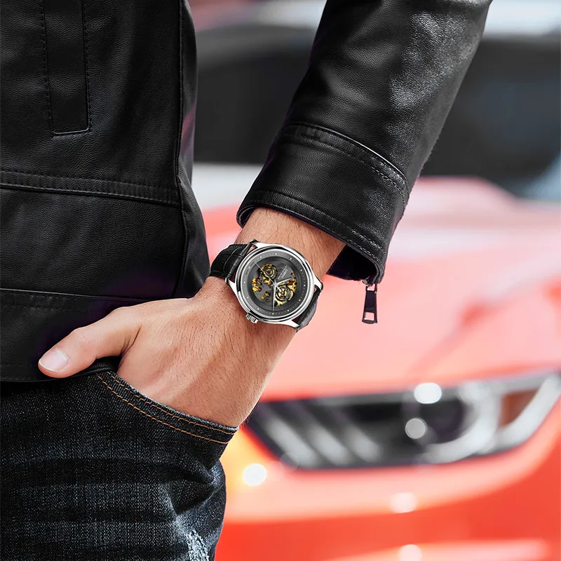 LOBINNI L Automatic Mechanical Movement Genuine Leather Strap Watch Men's Watches Cut-Out Dial-5