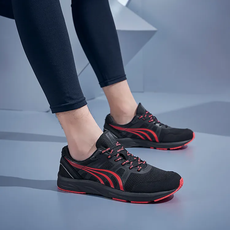 DO WIN Marathon Cushioning Anti Slip Wear Resistant Breathability Low Top Running Shoes Unisex Black Red-6