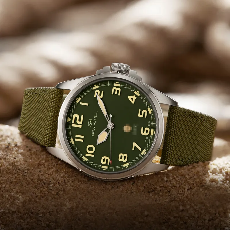 Sea Gull Automatic Mechanical Movement Canvas Strap Watch Men's Watches Green Dial-4