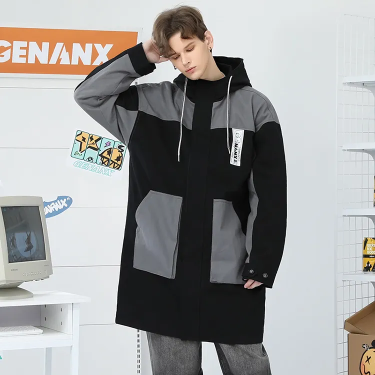 GENANX Trench Coats Unisex Black Gray Color-2