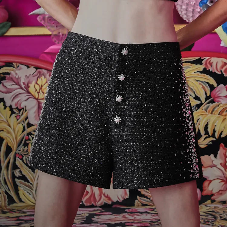 TCH Casual Shorts Women's Black With Silver Logo-2