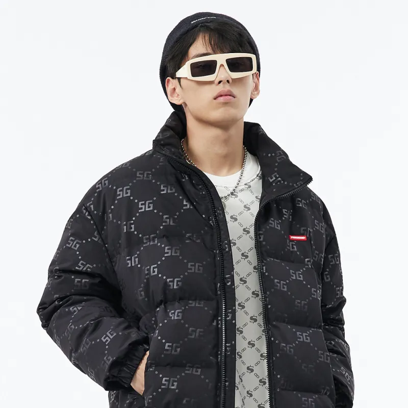 SPRAYGROUND Animal Pattern Letter Lapel Loose Fit Down Jacket Unisex Black-4