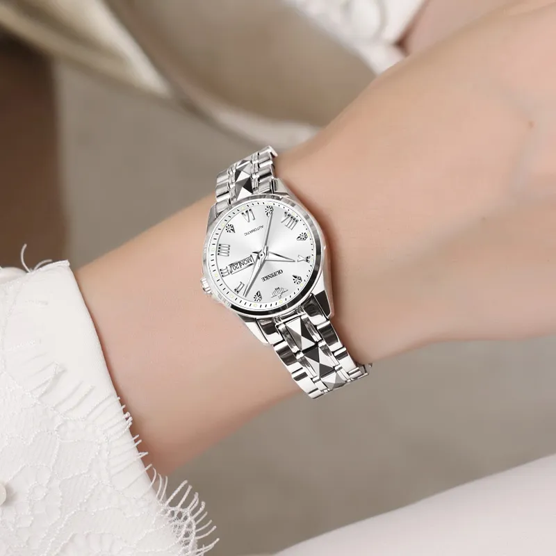 Oupinke Gaias Collection Mechanical Movement Tungsten Steel Strap Watch Women's Watch White Dial-2