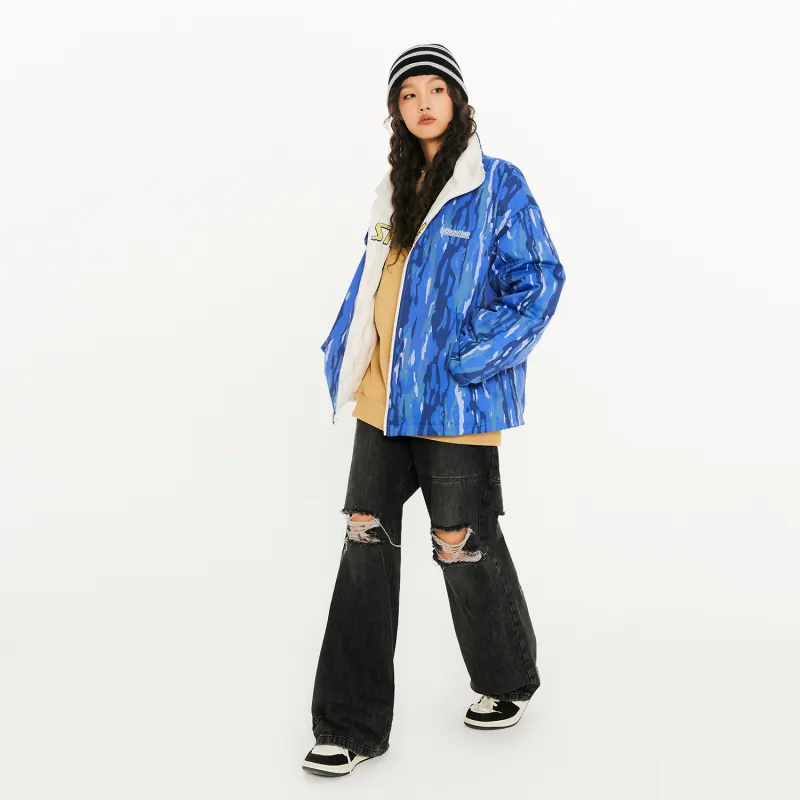 BEASTER Solid Color Stand Collar Without Hood Loose Fit Thickened Down Jacket Unisex-4