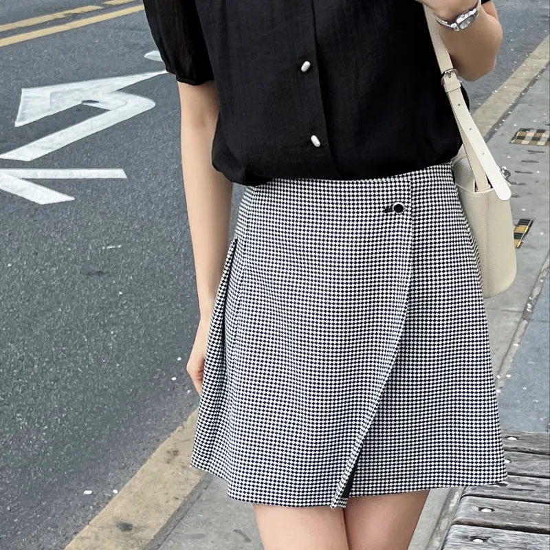 Fstudio Casual Short Skirts Women's Black White Plaid-2