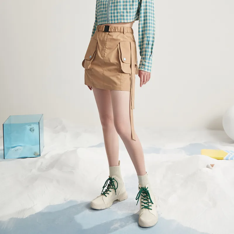 MITUAN Casual Short Skirts Women's Khaki-2
