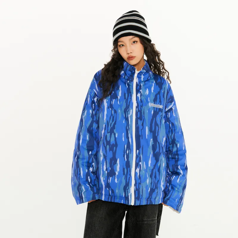 BEASTER Solid Color Stand Collar Without Hood Loose Fit Thickened Down Jacket Unisex-6