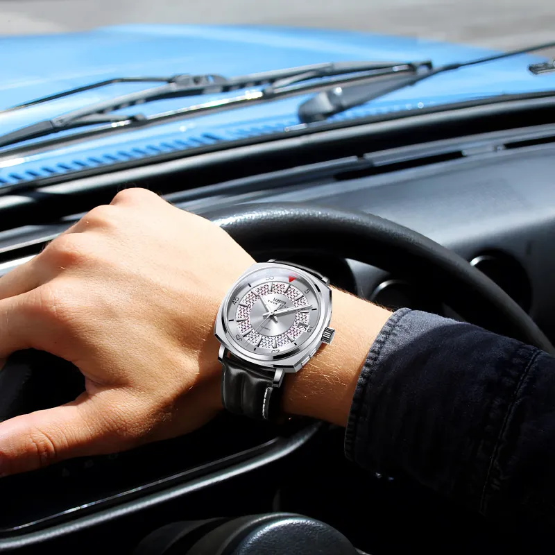 LOBINNI L Automatic Mechanical Movement Genuine Leather Strap Watch Men's Watches Black Dial-10