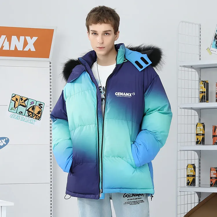 GENANX Gradient Stand Collar Loose Fit Puffer Jacket Unisex-4