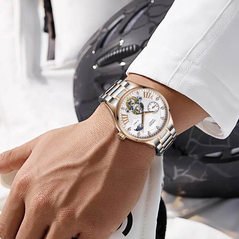 UYICOO Aspire Driver Wrist Watch Automatic Mechanical Movement Stainless Steel Watchband 42 White Dial Men's Watches-2