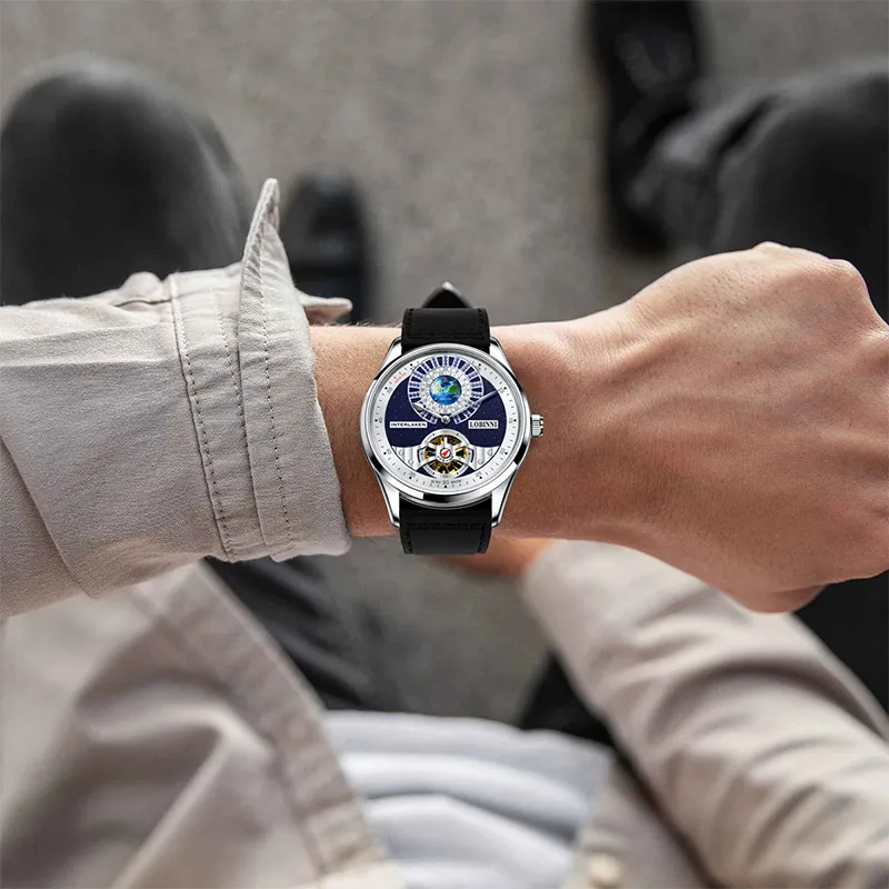LOBINNI L Planet Watch Men's Automatic Mechanical Movement Cowhide Strap Watch Men's Watches Blue Dial-4