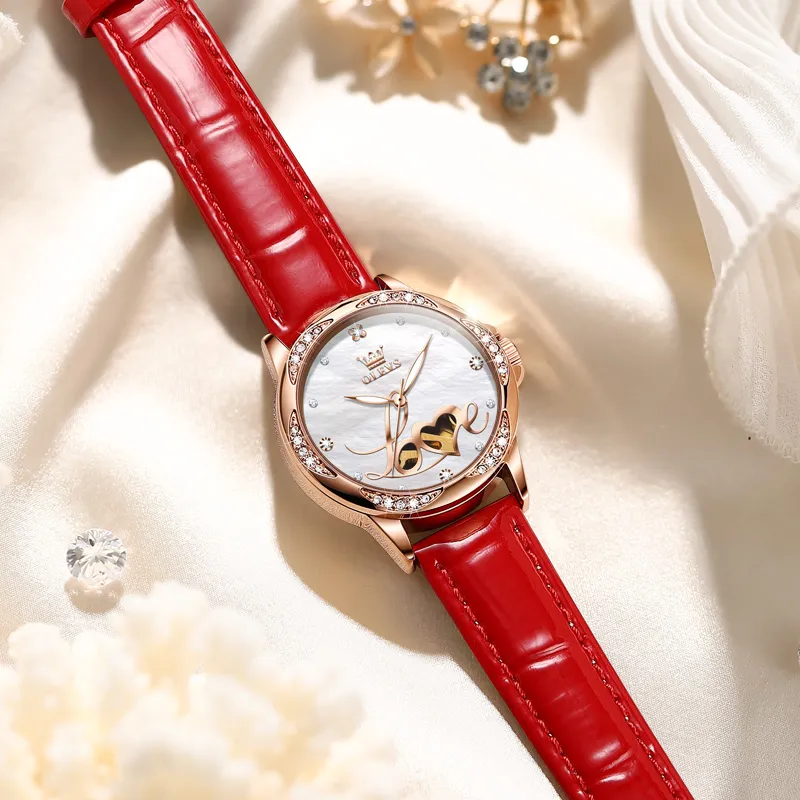 OLEVS Mechanical Movement Leather Strap Watch Women's Watch Mother of Pearl Color Watch Dial-7