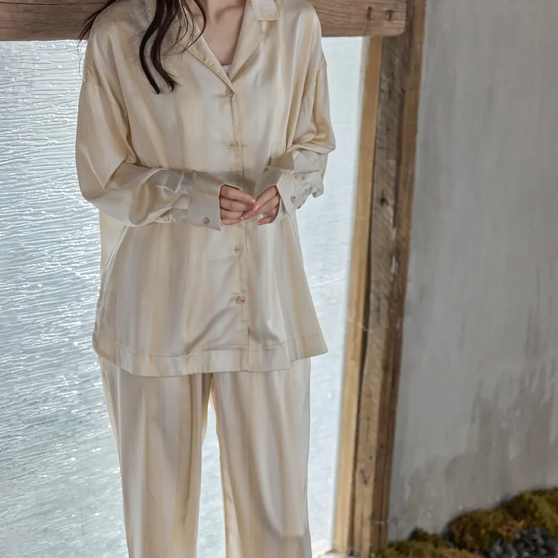 Same Language Pajama Set Women's Apricot White Stripes Gradient-12