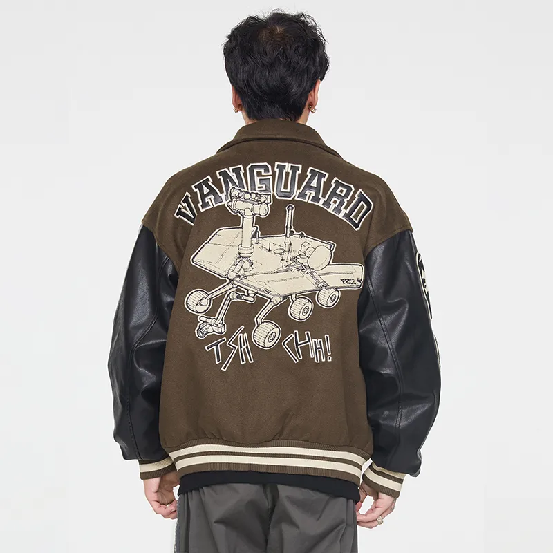 FIRE 2 COLD EGO FW22 Thickened Baseball Jacket Spring And Autumn Unisex Dark Brown-5
