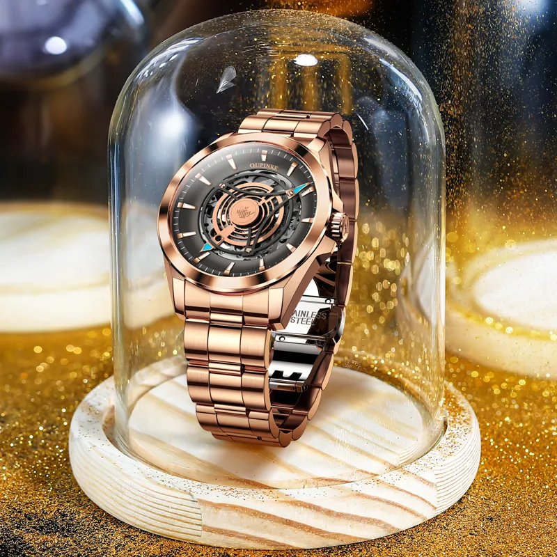 Oupinke Sky Eye Collection Mechanical Movement Stainless Steel Watchband Watch Men's Watches Black Dial-4