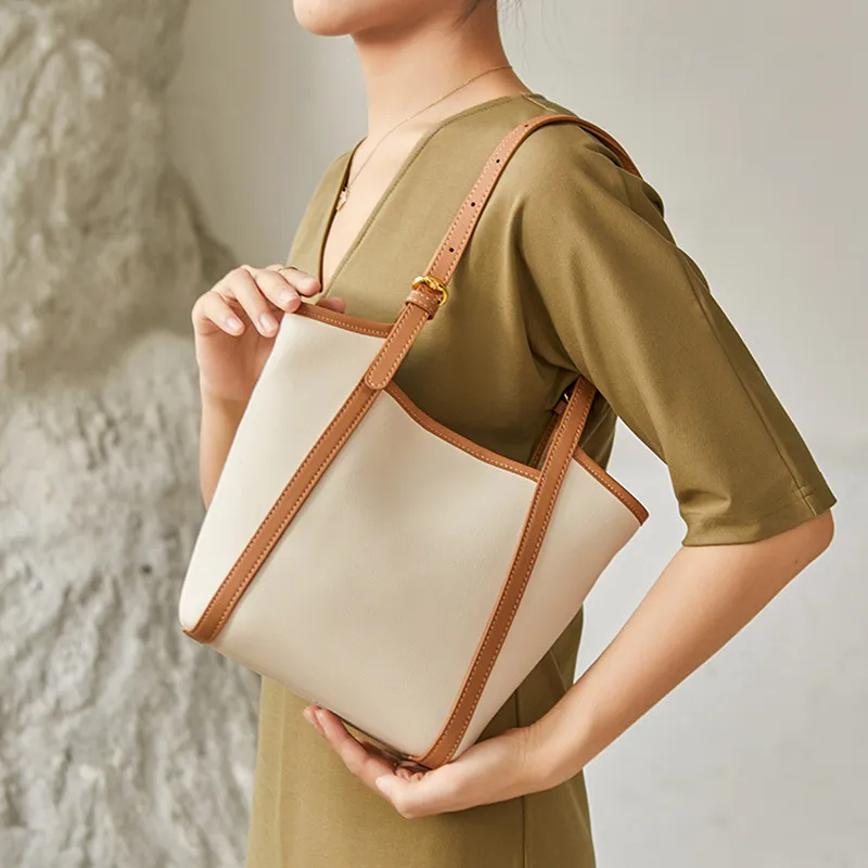 JANE KLAIN Cow Leather Tote Bag Shopping Bag Bucket Bag Handbag Shoulder Bag Medium Size Women's Milkshake White-2