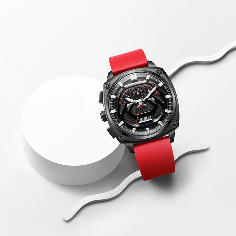 ROSDN Vivobook Automatic Mechanical Movement Silicone Strap Watch Men's Watches Black Dial G3288-13