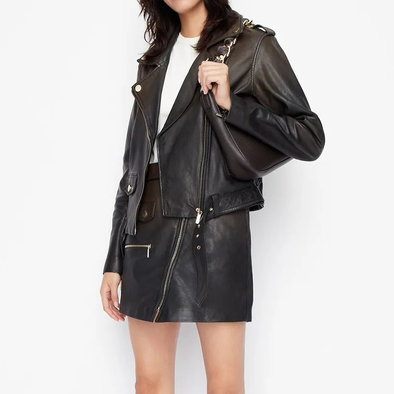 ARMANI EXCHANGE Leather Jackets Women's Washed Black-2