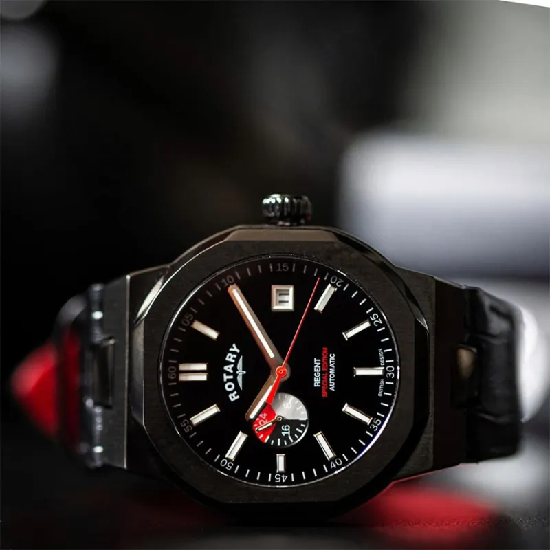 ROTARY Wrist Watch Automatic Mechanical Movement Genuine Leather Strap Black Dial Men's Watches-18