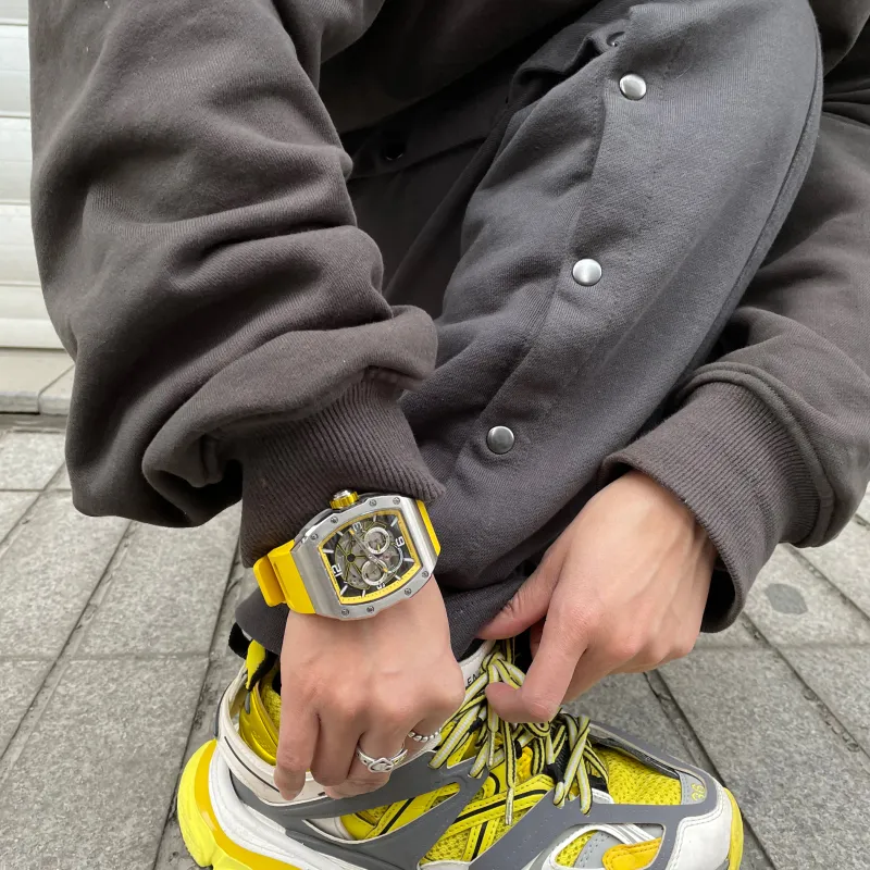 BONEST GATTI Phantom Time Automatic Mechanical Movement Rubber Strap Watch Men's Watches Yellow Watch Dial-8