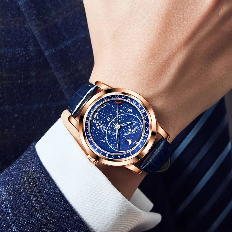 OLEVS Wisdom Series Automatic Mechanical Movement PU Strap Watch Men's Watches Blue Dial-9
