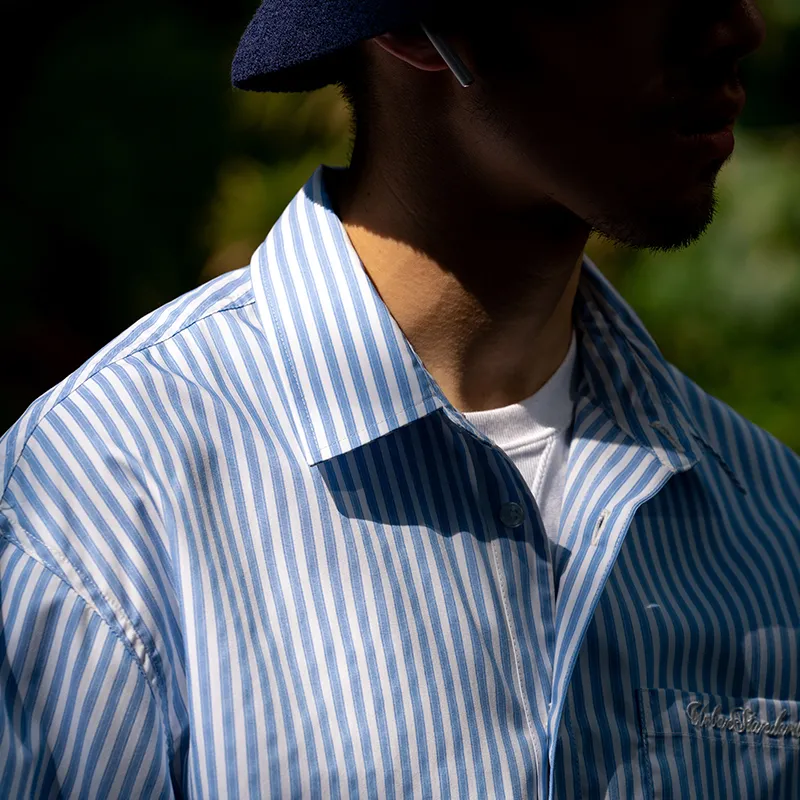 URBAN STANDARD Shirts Men Blue White Stripes-4