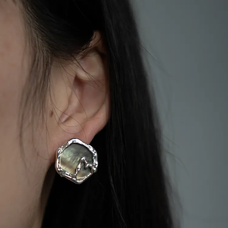 M.Wong Color Changing Mother of Pearl 925 Sterling Silver Stud Earrings Women's-7